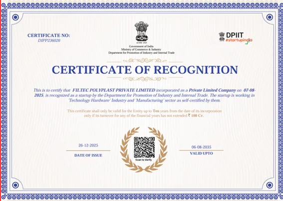 Startup India Certificate of Recognition